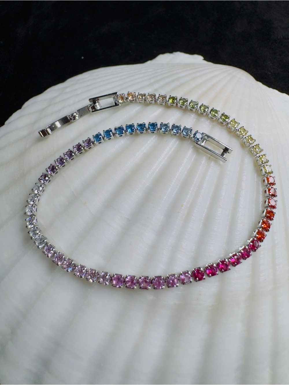 Rainbow Cubic Zirconia Tennis Bracelet - Multi-Color Sterling Finish
